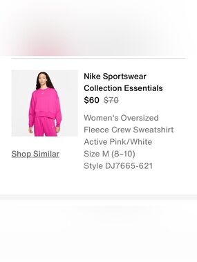 ISO Nike Hot Pink Oversized Fleece Crew Sweatshirt